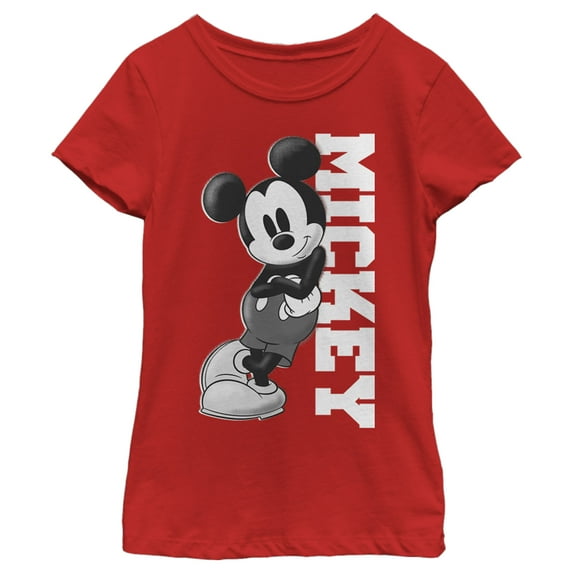 Girl's Mickey & Friends Retro Leaning Graphic Tee Red Medium