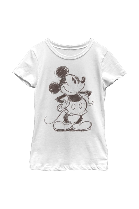 Girl's Mickey & Friends Retro Mickey Mouse Sketch  Graphic Tee White Medium