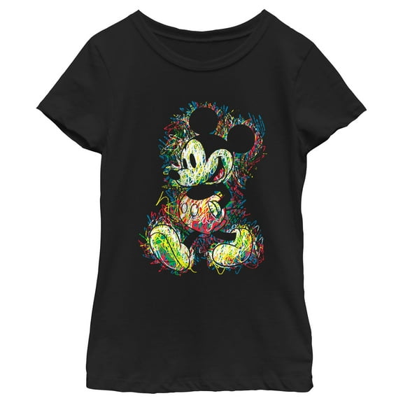 Girl's Mickey & Friends Retro Mickey Scribbles Graphic Tee Black Small