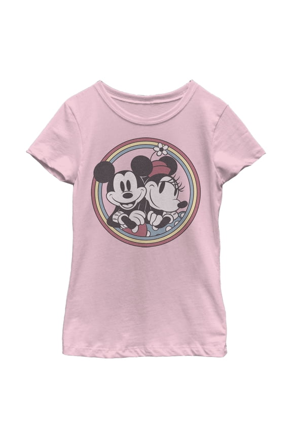 Girl's Mickey & Friends Retro Mickey and Minnie Graphic Tee Light Pink Large