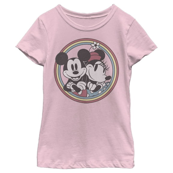 Girl's Mickey & Friends Retro Mickey and Minnie  Graphic Tee Light Pink X Large