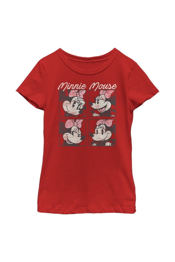 Girl's Mickey & Friends Retro Minnie Boxes Graphic Tee Red Medium