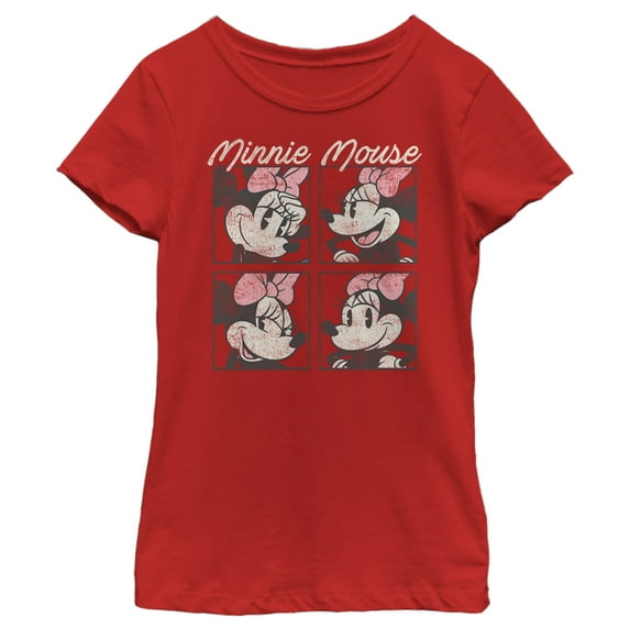Girl's Mickey & Friends Retro Minnie Boxes Graphic Tee Red X Large