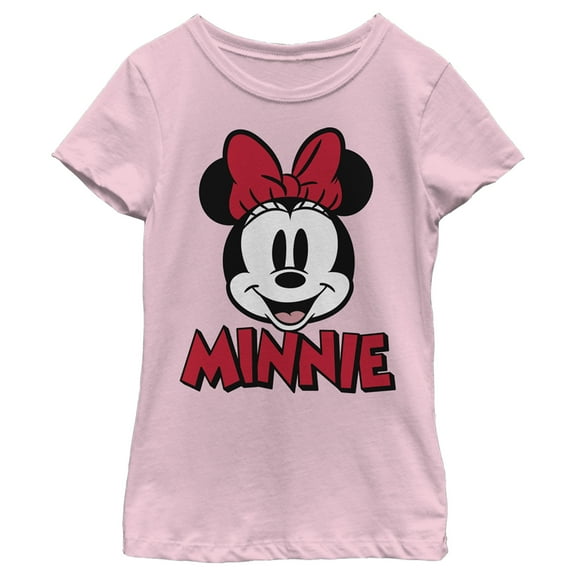 Girl's Mickey & Friends Retro Minnie Mouse Big Face  Graphic Tee Light Pink Medium