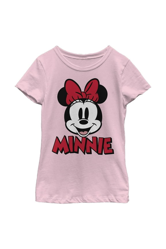 Girl's Mickey & Friends Retro Minnie Mouse Big Face  Graphic Tee Light Pink Medium