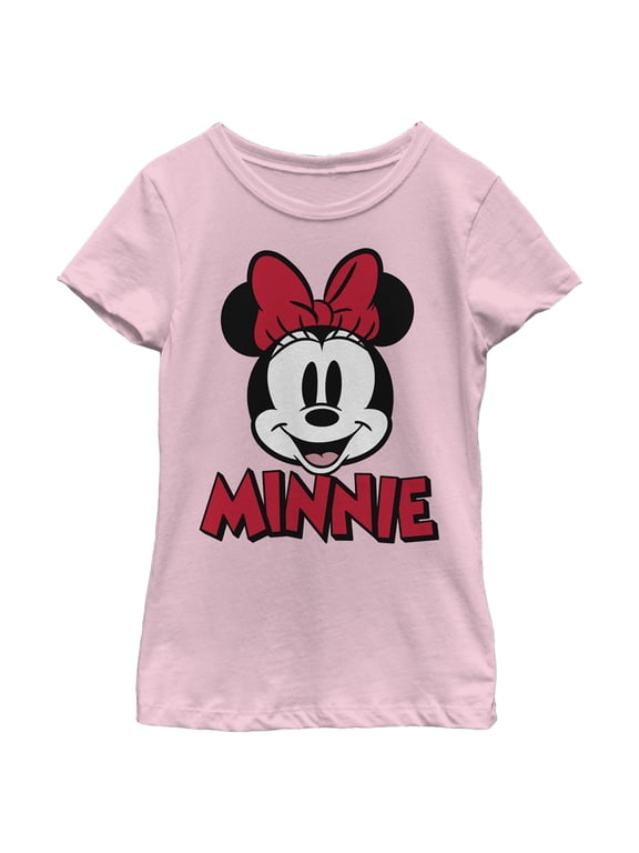 Girl's Mickey & Friends Retro Minnie Mouse Big Face Graphic Tee Light Pink Medium