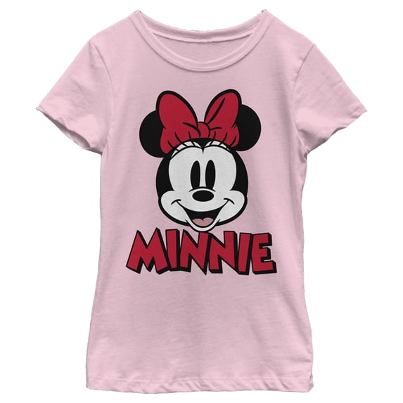 Girl's Mickey & Friends Retro Minnie Mouse Big Face Graphic Tee Light Pink Small