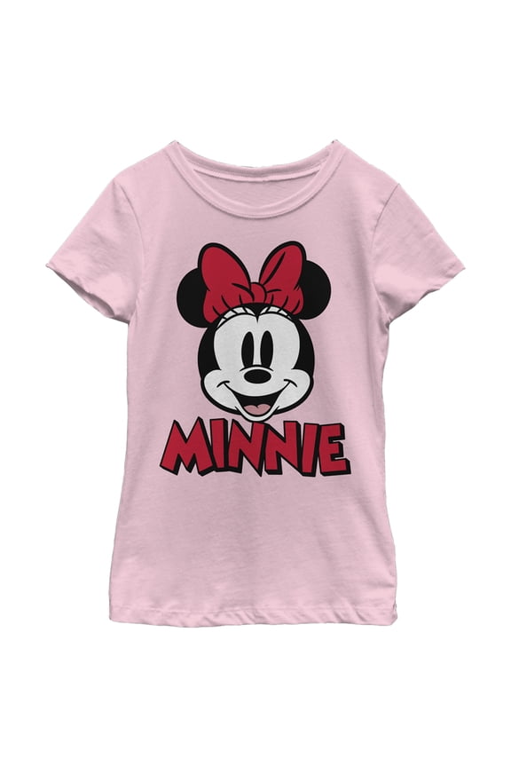 Girl's Mickey & Friends Retro Minnie Mouse Big Face Graphic Tee Light Pink Small