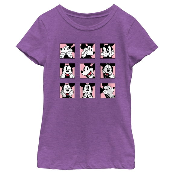 Girl's Mickey & Friends Retro Photo Grid  Graphic Tee Purple Berry Medium