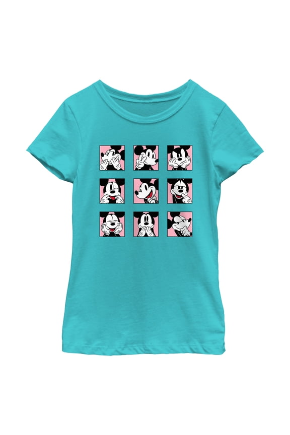 Girl's Mickey & Friends Retro Photo Grid Graphic Tee Tahiti Blue Large