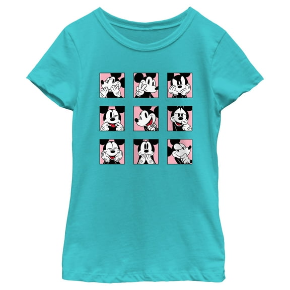 Girl's Mickey & Friends Retro Photo Grid Graphic Tee Tahiti Blue X Large