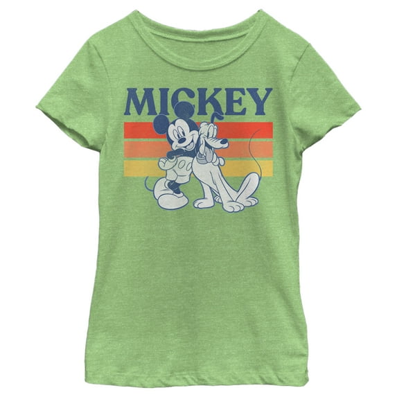 Girl's Mickey & Friends Retro Pluto and Mickey Mouse Graphic Tee Green Apple Medium