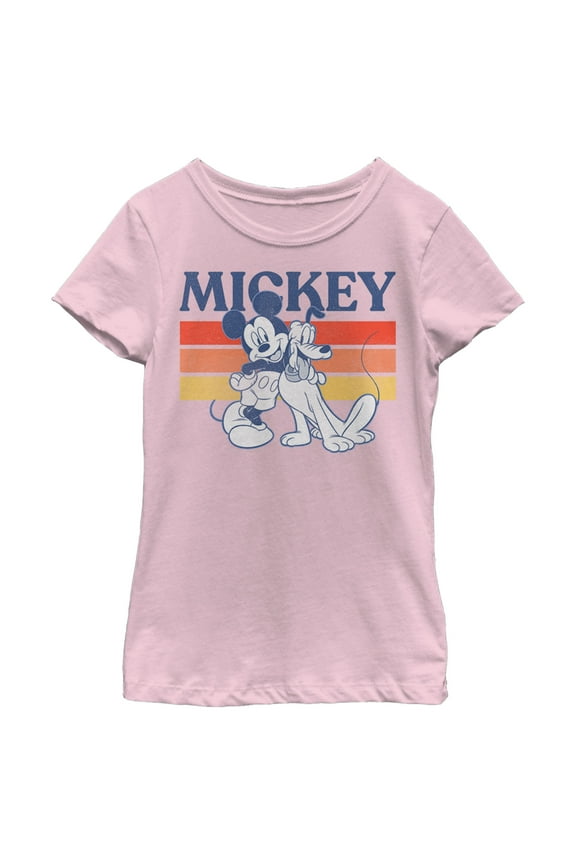Girl's Mickey & Friends Retro Pluto and Mickey Mouse Graphic Tee Light Pink Large