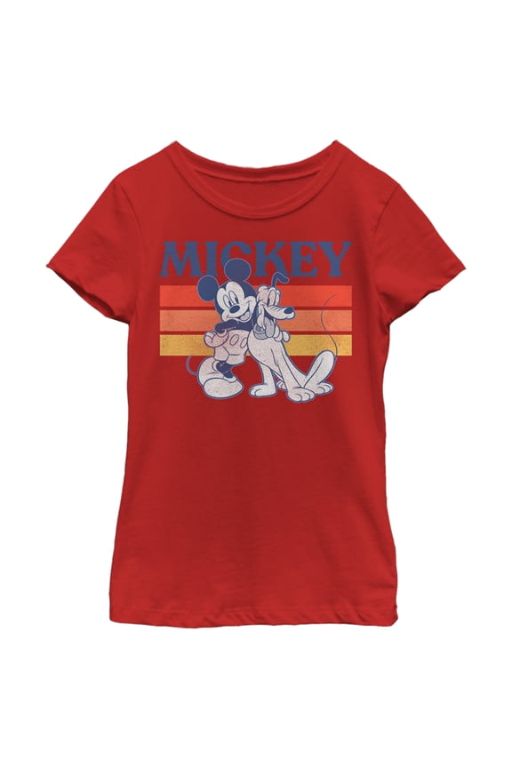 Girl's Mickey & Friends Retro Pluto and Mickey Mouse Graphic Tee Red Medium