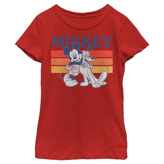 Girl's Mickey & Friends Retro Pluto and Mickey Mouse Graphic Tee Red Small