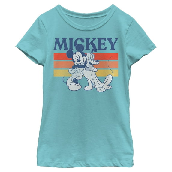 Girl's Mickey & Friends Retro Pluto and Mickey Mouse Graphic Tee Tahiti Blue Medium