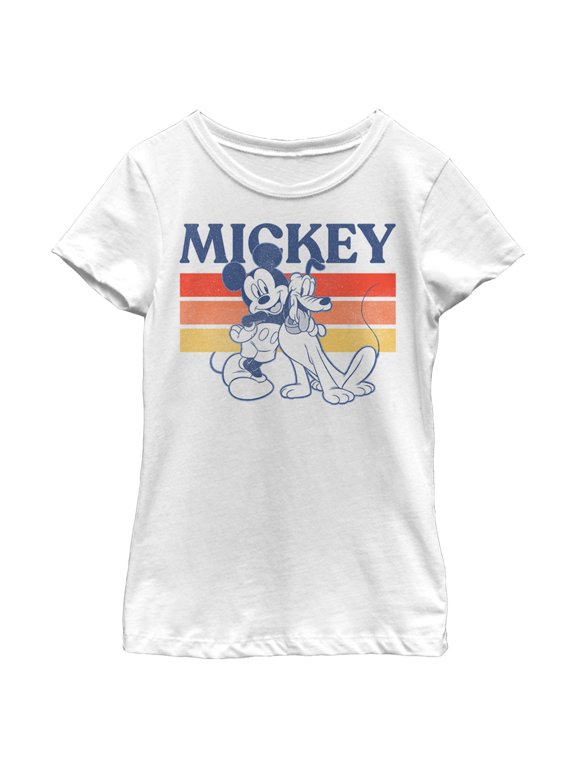 Girl's Mickey & Friends Retro Pluto and Mickey Mouse Graphic Tee White Medium