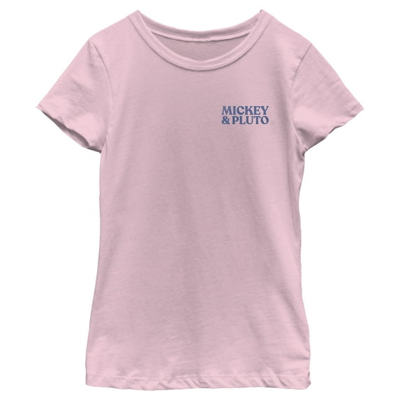 Girl's Mickey & Friends Retro Stripes Mickey & Pluto Text Graphic Tee Light Pink Medium