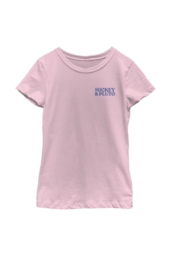 Girl's Mickey & Friends Retro Stripes Mickey & Pluto Text Graphic Tee Light Pink Small