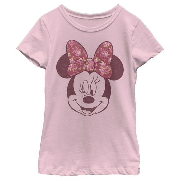 Girl's Mickey & Friends Rose Bow Minnie Graphic Tee Light Pink X Small