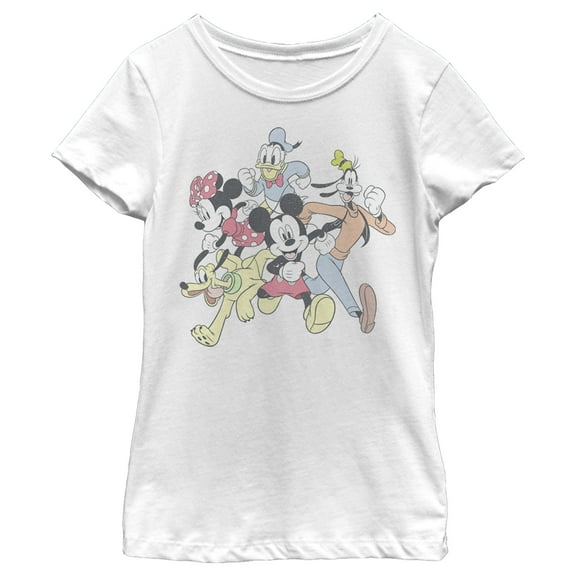 Girl's Mickey & Friends Running Group Shot  Graphic Tee White Medium