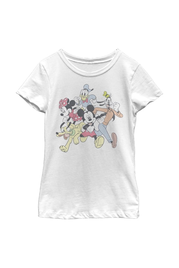 Girl's Mickey & Friends Running Group Shot  Graphic Tee White X Small