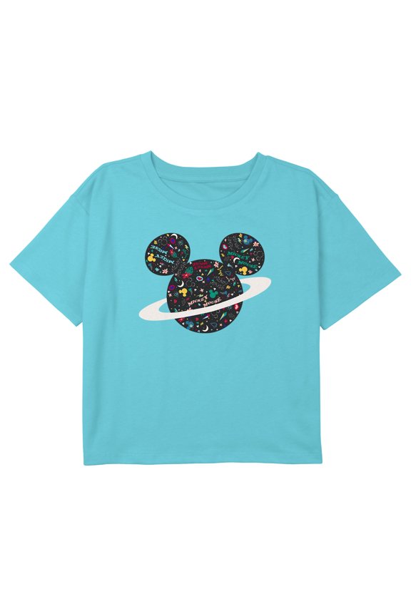 Girl's Mickey & Friends Saturn Mousey Graphic Cropped T-Shirt Blue Small