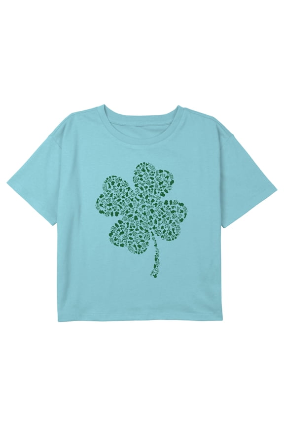 Girl's Mickey & Friends Shamrock Icon Friends Graphic Cropped T-Shirt Blue Large