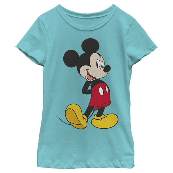 Girl's Mickey & Friends Smiling Mickey Mouse Portrait  Graphic Tee Tahiti Blue X Large