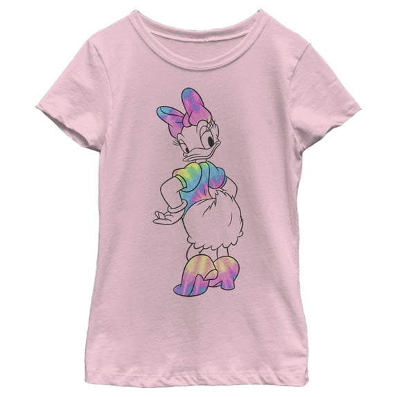 Girl's Mickey & Friends Tie Dye Daisy Graphic Tee Light Pink Large