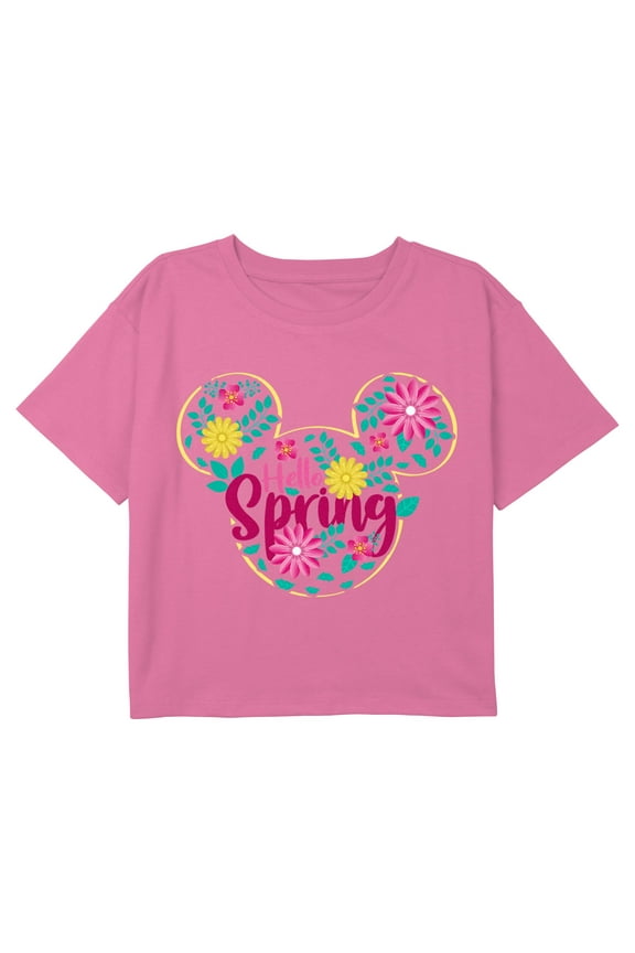 Girl's Mickey & Friends Tropical Hello Spring Graphic Cropped T-Shirt