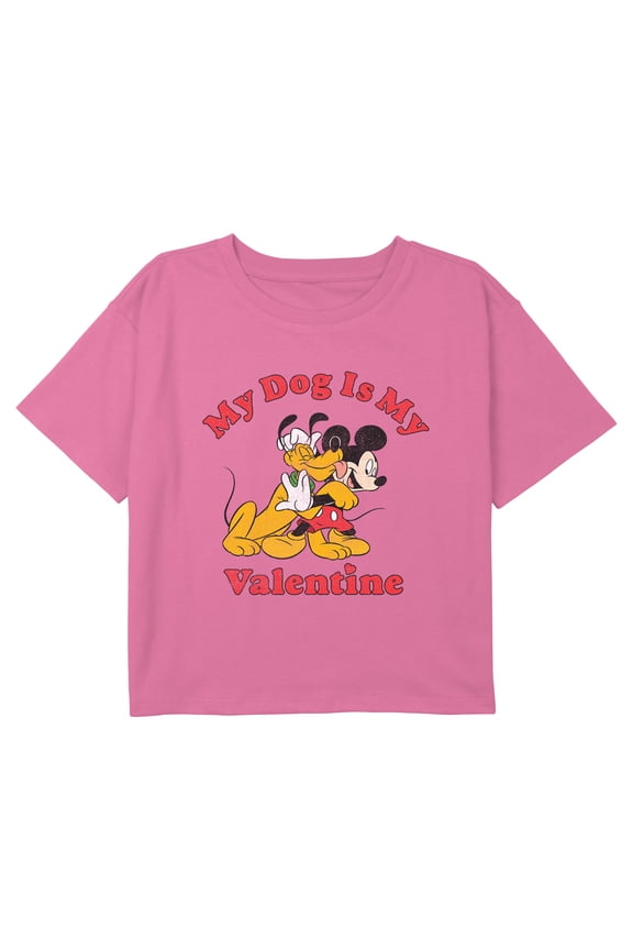 Girl's Mickey & Friends Valentine's Day Dog Graphic Cropped T-Shirt
