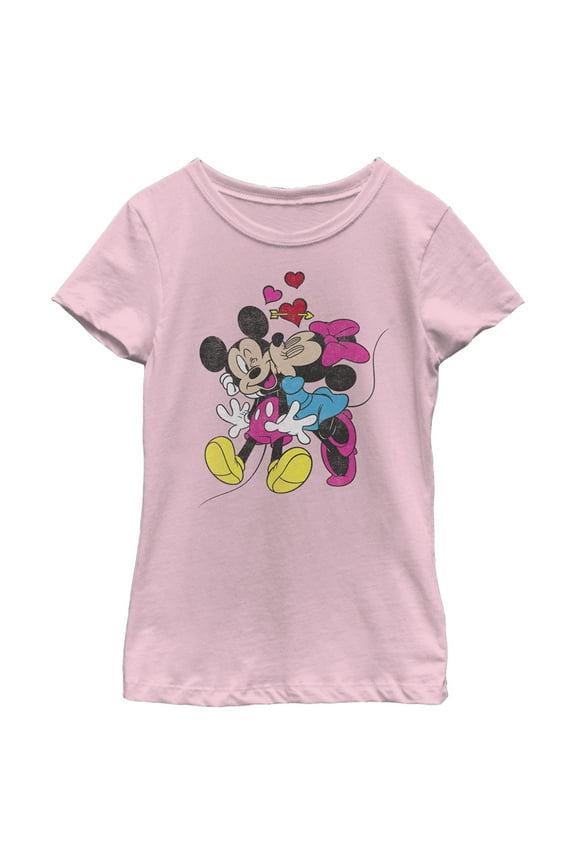 Girl's Mickey & Friends Valentine's Day Minnie Mouse Smooch  Graphic Tee Light Pink Small