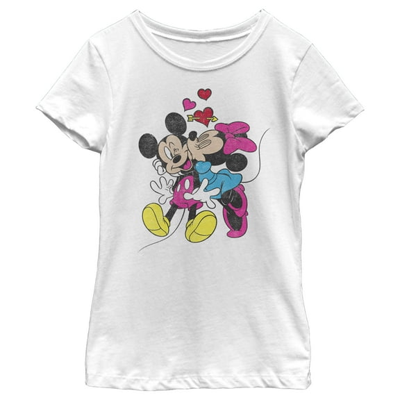 Girl's Mickey & Friends Valentine's Day Minnie Mouse Smooch  Graphic Tee White X Large