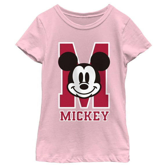Girl's Mickey & Friends Varsity Large Face  Graphic Tee Light Pink Small