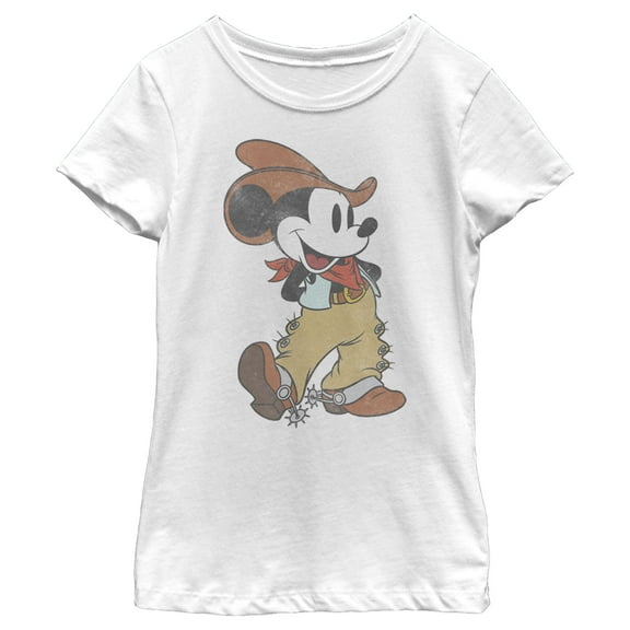 Girl's Mickey & Friends Western Mickey  Graphic Tee White Large