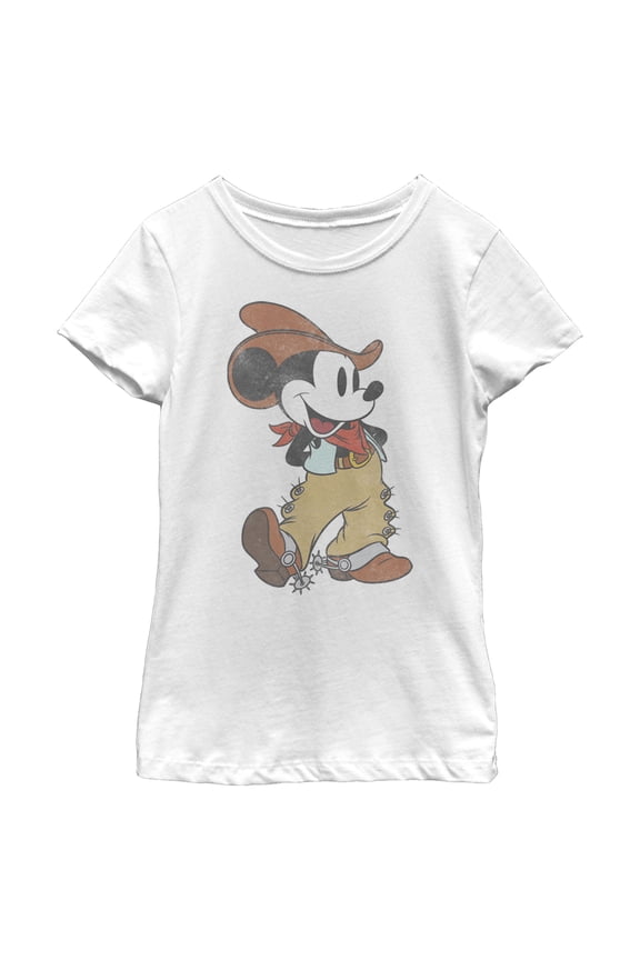 Girl's Mickey & Friends Western Mickey Graphic Tee White Medium