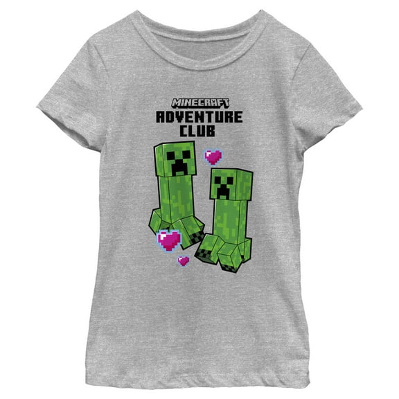 Girl's Minecraft Adventure Club Creeper Hearts  Graphic Tee Athletic Heather X Small