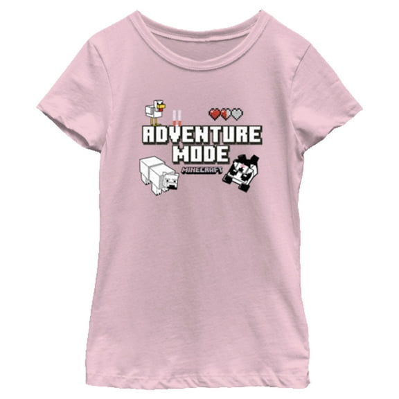Girl's Minecraft Adventure Mode Bears  Graphic Tee Light Pink Medium