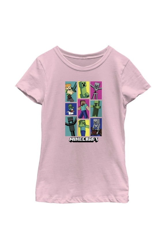 Girl's Minecraft Boxed Mobs Graphic Tee Light Pink Medium
