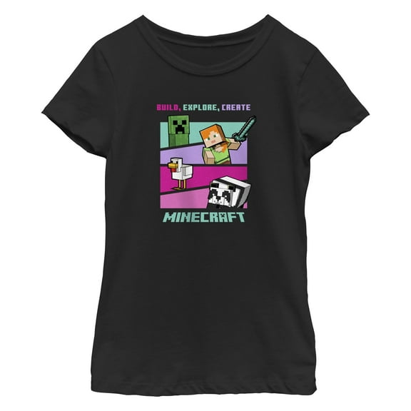 Girl's Minecraft Build Explore Create Logo  Graphic T-Shirt