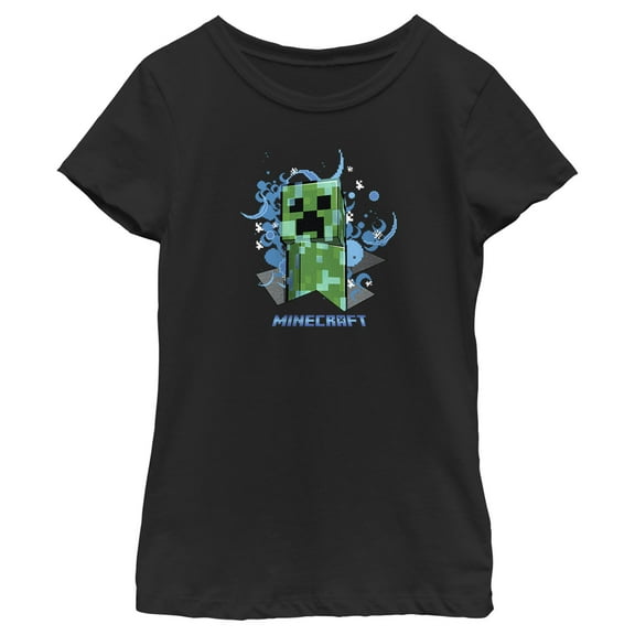 Girl's Minecraft Charged Creeper  Graphic Tee Black Small