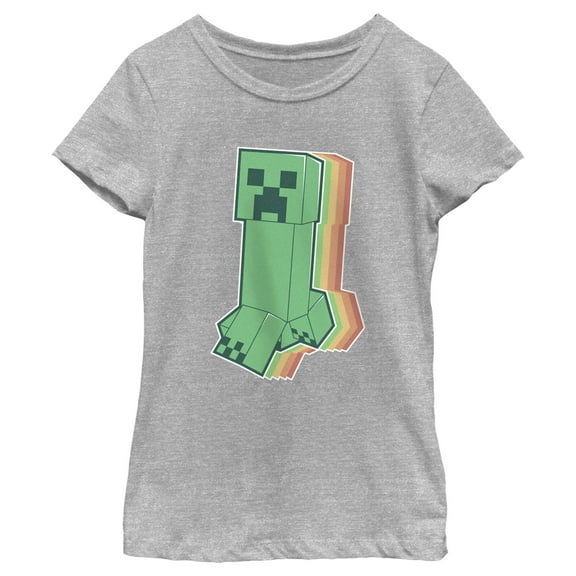 Girl's Minecraft Colorful Creeper Graphic Tee Athletic Heather Large