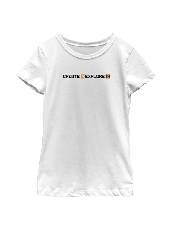 Girl's Minecraft Create Explore Alex and Steve Graphic Tee White X Small
