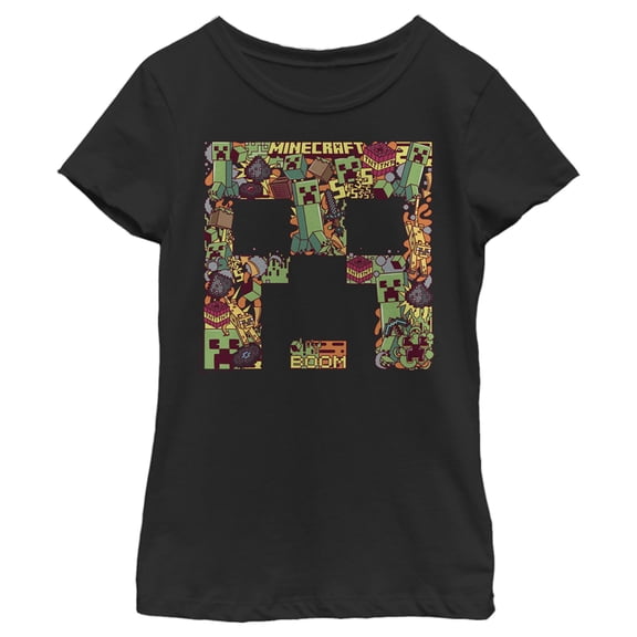 Girl's Minecraft Creeper Collage Graphic Tee Black Medium