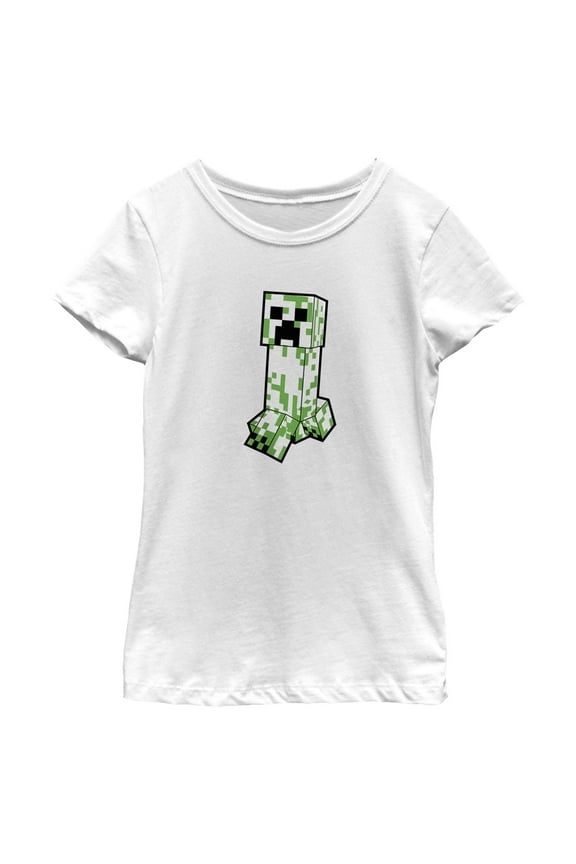 Girl's Minecraft Creeper Creepin' Graphic Tee White Medium