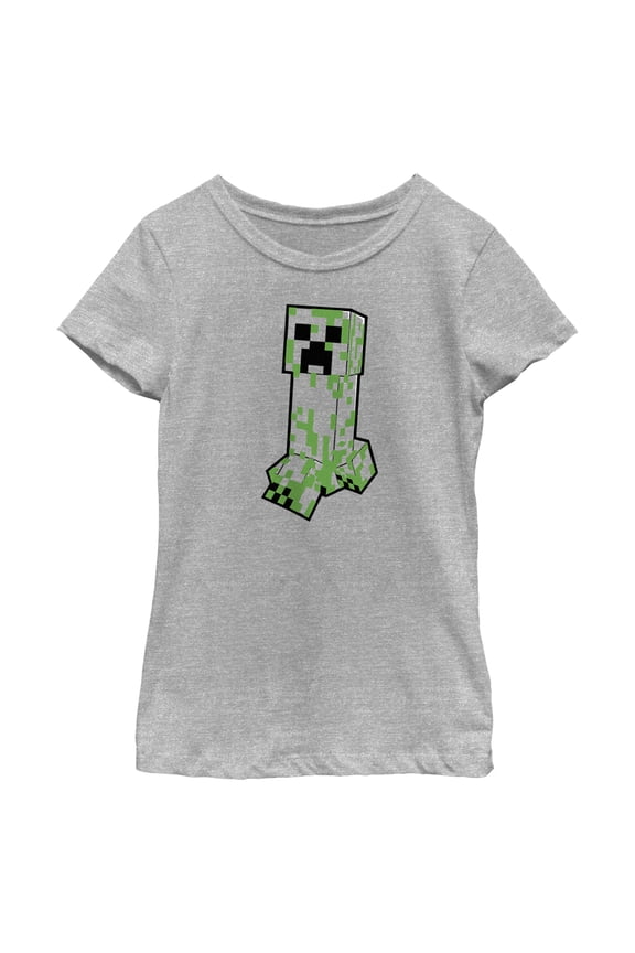 Girl's Minecraft Creeper Creepin' Large Graphic Tee Athletic Heather Small