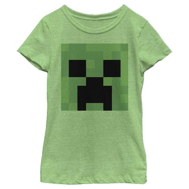 Girl's Minecraft Creeper Face Graphic Tee Green Apple X Large