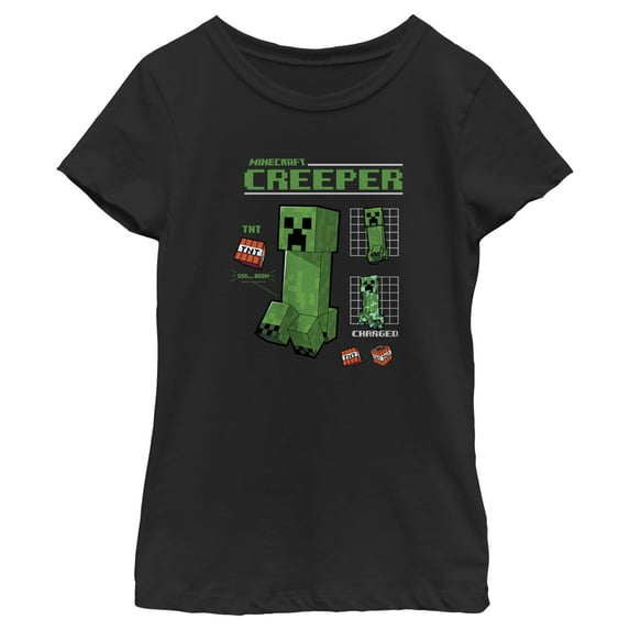 Girl's Minecraft Creeper Graph Charged Graphic Tee Black Large