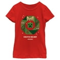 thumbnail image 1 of Girl's Minecraft Creeper Holiday Wreath  Graphic Tee Red Small, 1 of 5